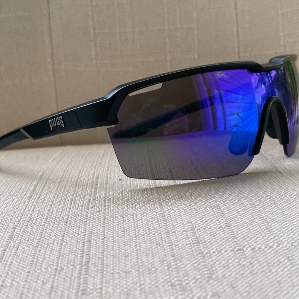 PUGS Men Sunglasses Sport Wrap Blue Mirror Lenses Shades Eye Wear - Picture 9 of 11